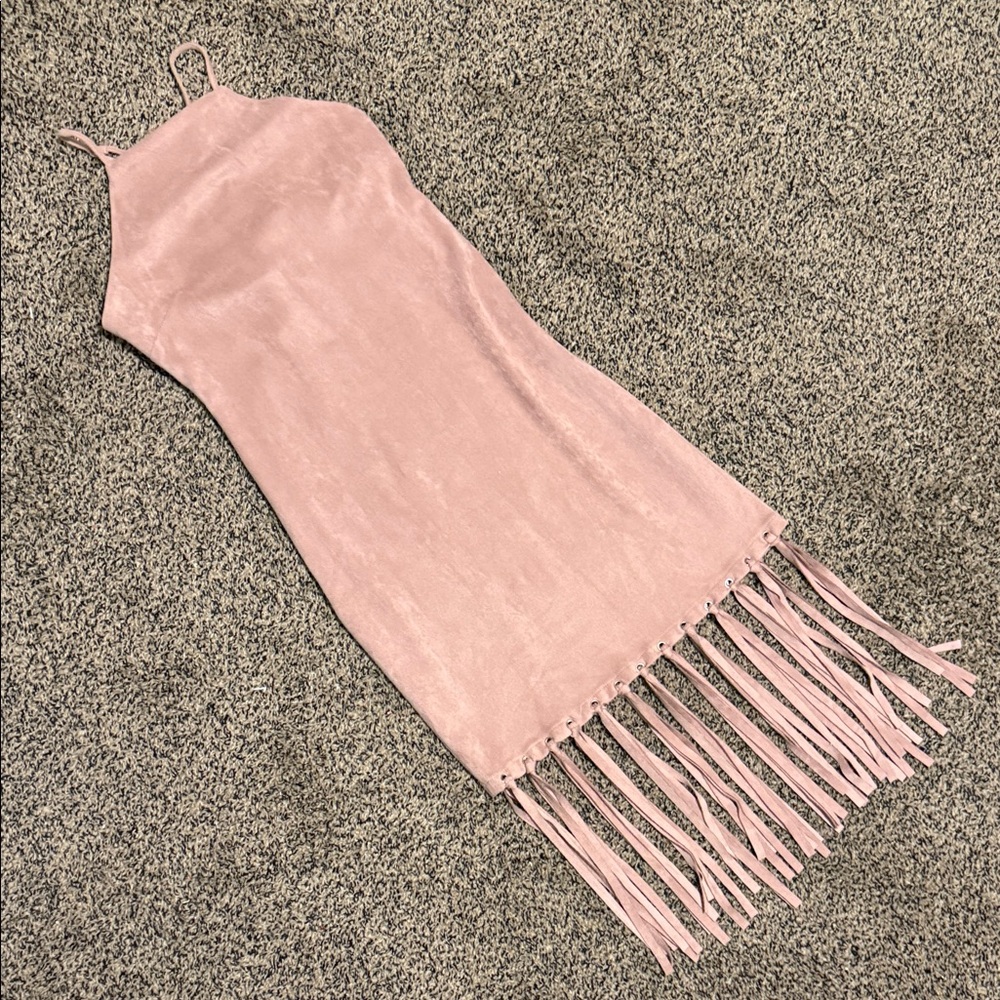 Pink Fringe Sleeveless Dress